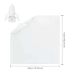 Représentation graphique d'un objet blanc en forme de fusée stylisée sur fond blanc, accompagnée de dimensions.