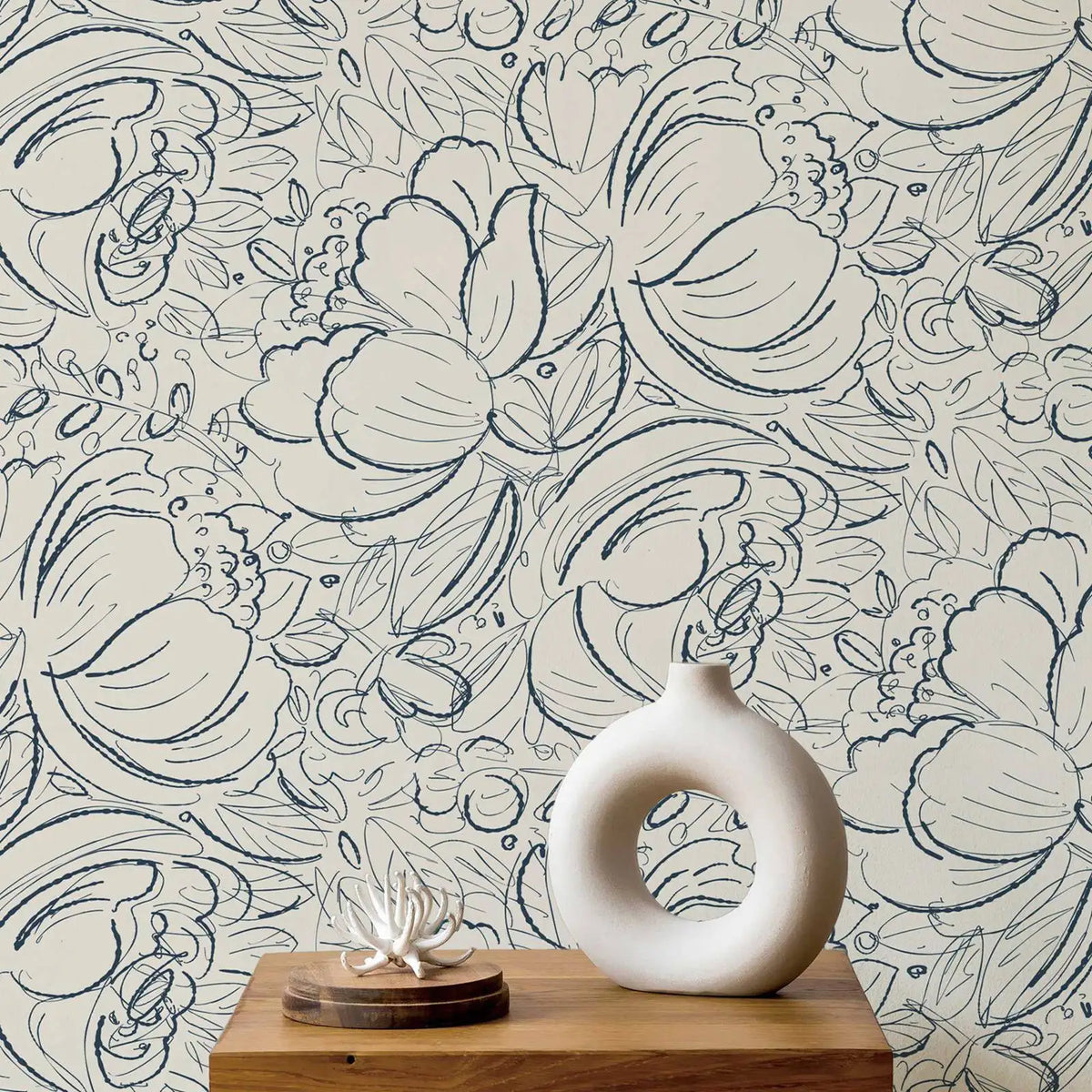 Papier peint mural beige pivoines vintage