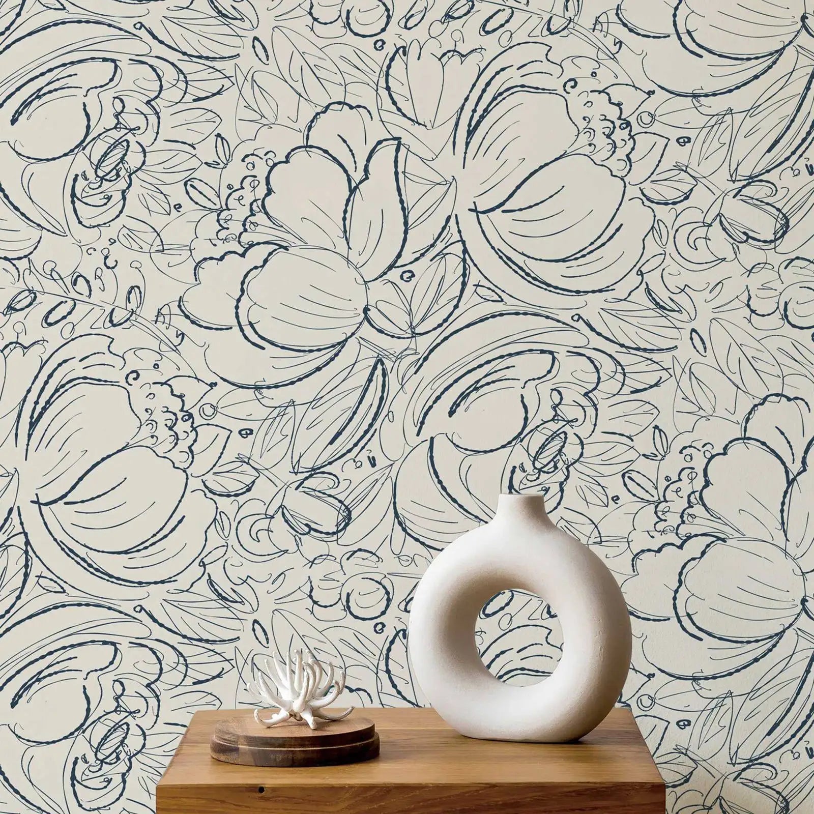 Papier peint mural beige pivoines vintage