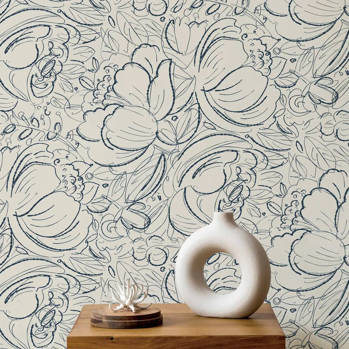 Papier peint mural beige pivoines vintage