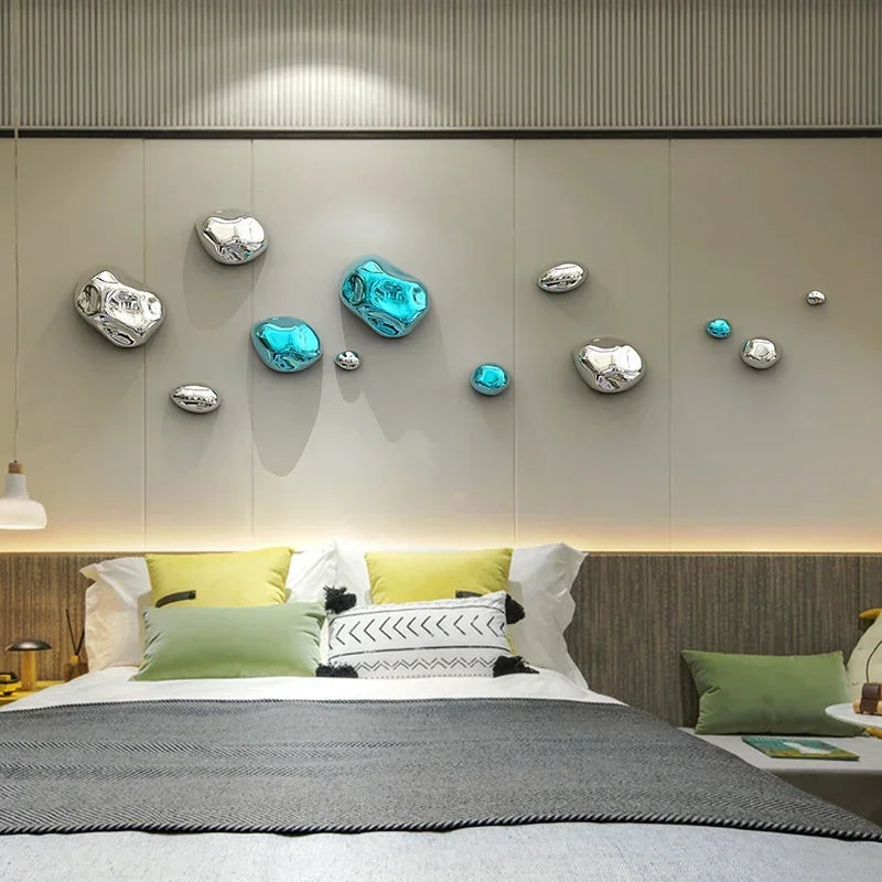 Décoration murale en pierre dorée 3D vue de face avec effet relief