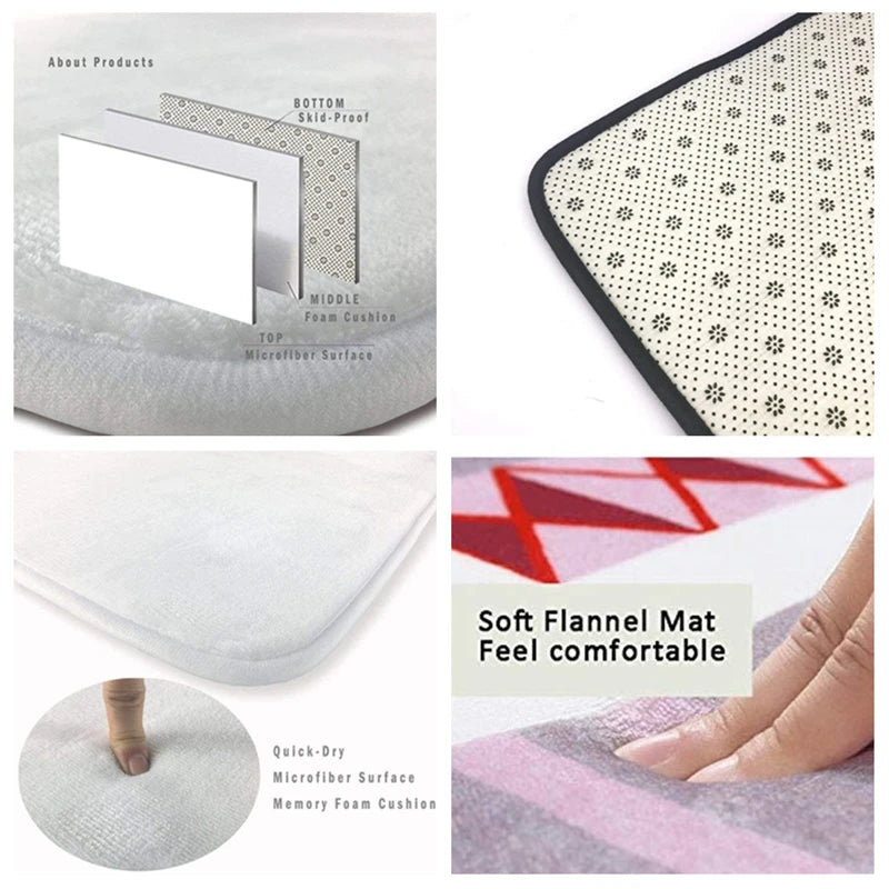 Tapis de flanelle douce et confortable avec une surface en microfibre à séchage rapide et un coussin en mousse à mémoire de forme pour un confort optimal.