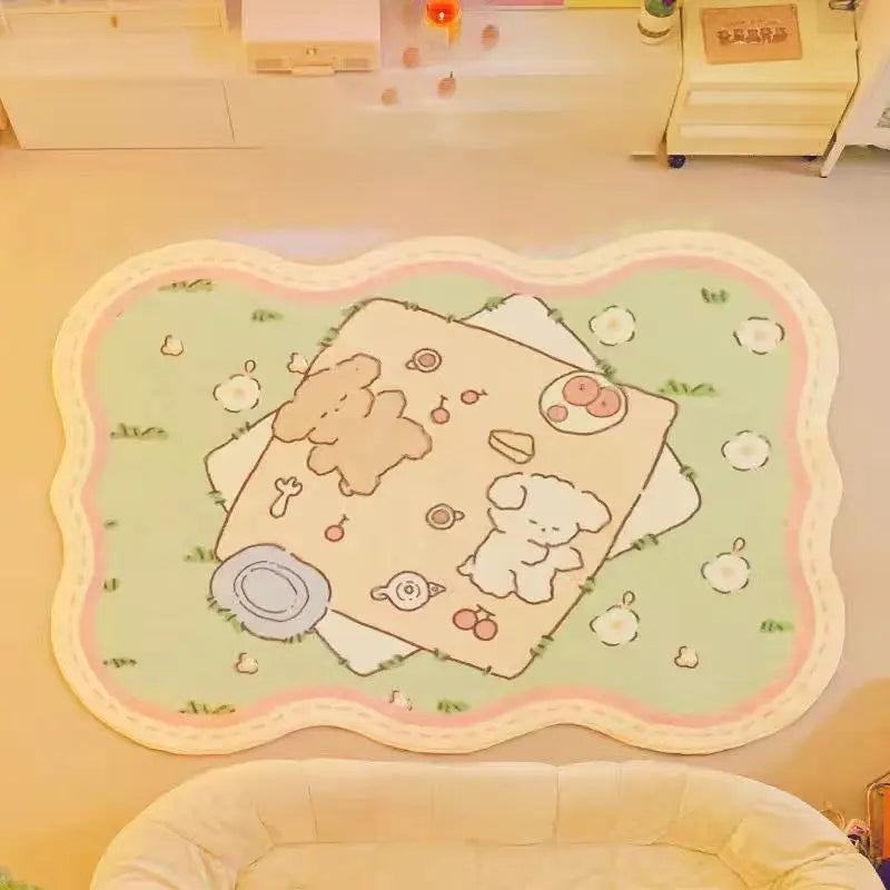 Un tapis de jeu moelleux et apaisant décoré de motifs mignons d'animaux et de fleurs, parfait pour un espace de jeu confortable et sécuritaire pour les tout-petits.