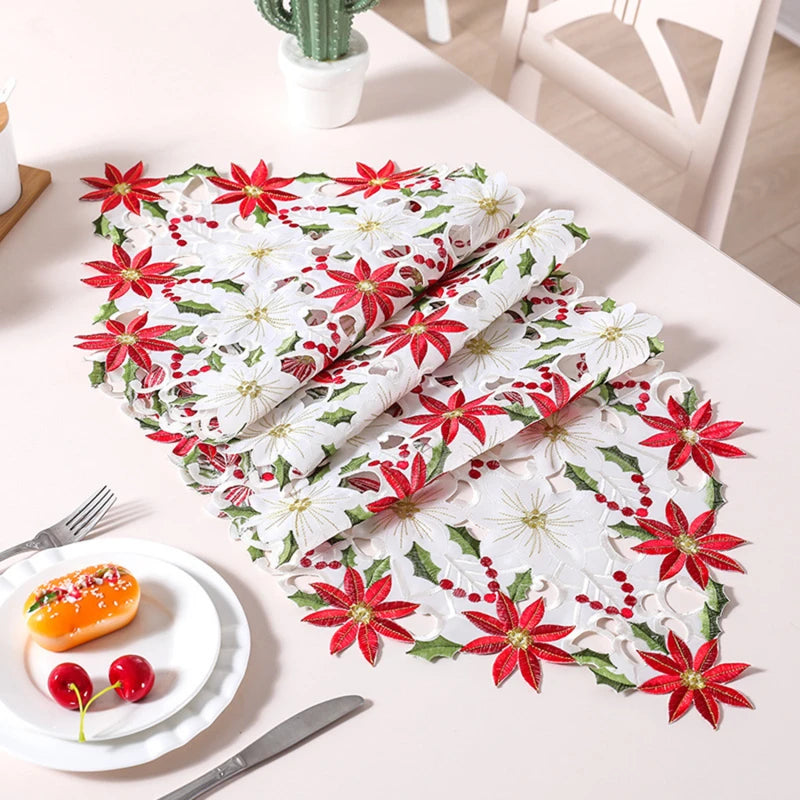 Détail de la broderie jacquard du chemin de table