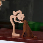 Figurine artisanale en bois chien et humain décoration bureau