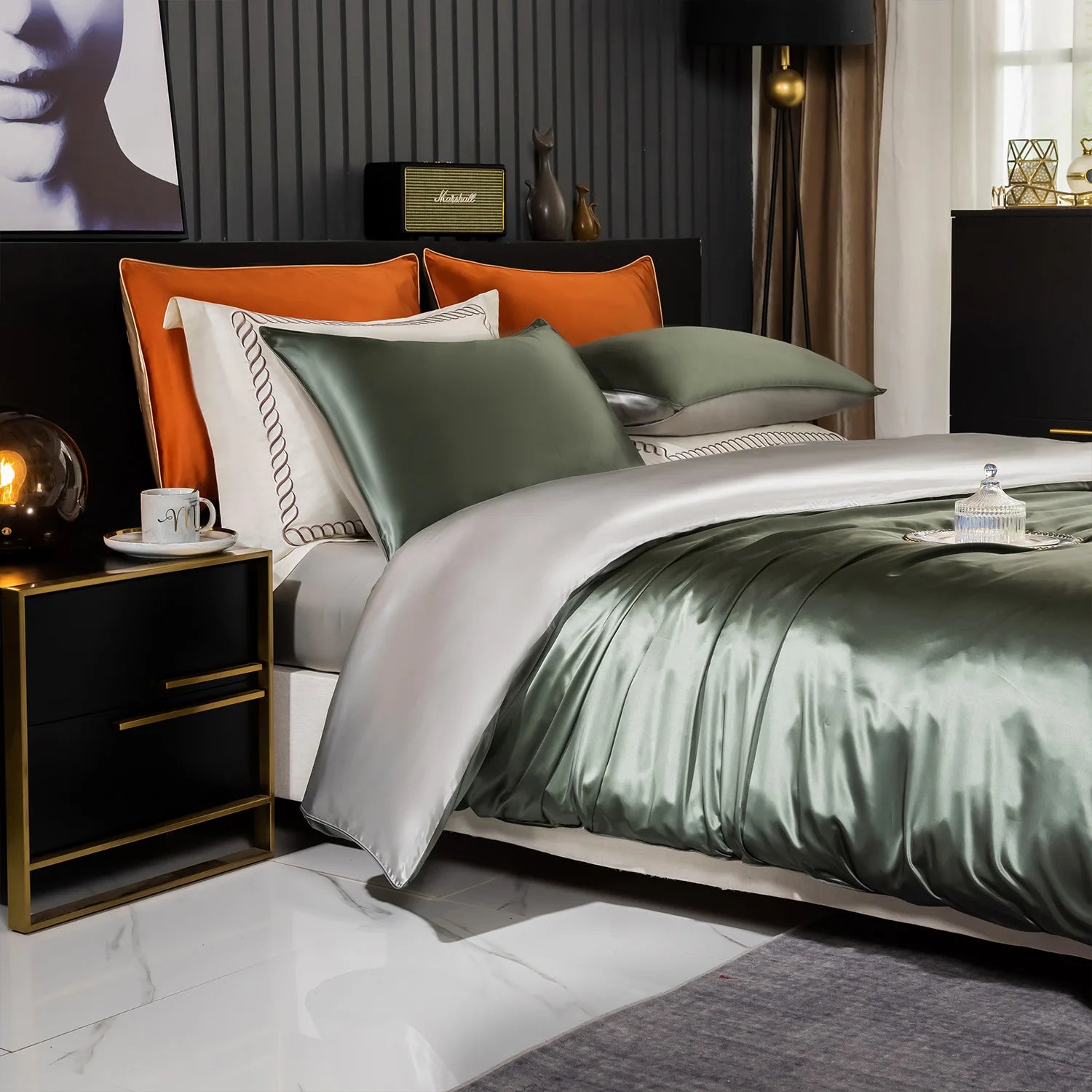 Housse de couette soie 22 momme design simple chambre