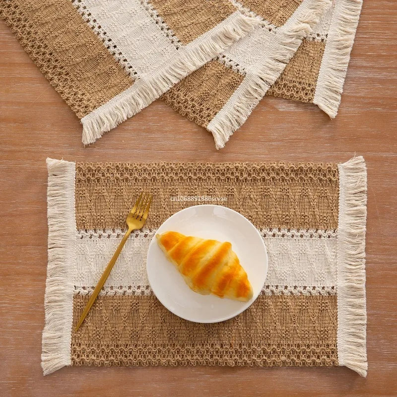 Set de table Boho en coton avec glands violet