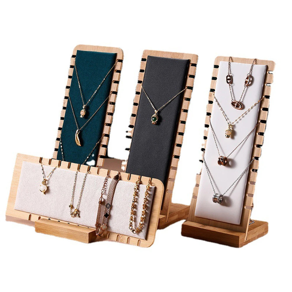 Organisateur de colliers en bambou avec finition cuir