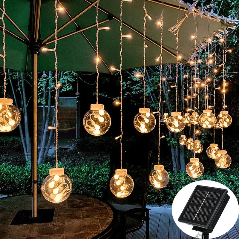 Guirlande lumineuse solaire extérieure de 5 mètres avec boules LED éclairées la nuit