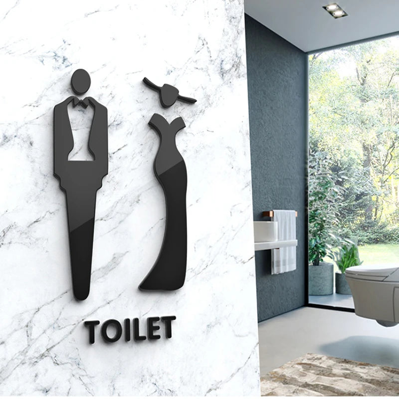 Sticker porte salle de bain homme femme acrylique noir
