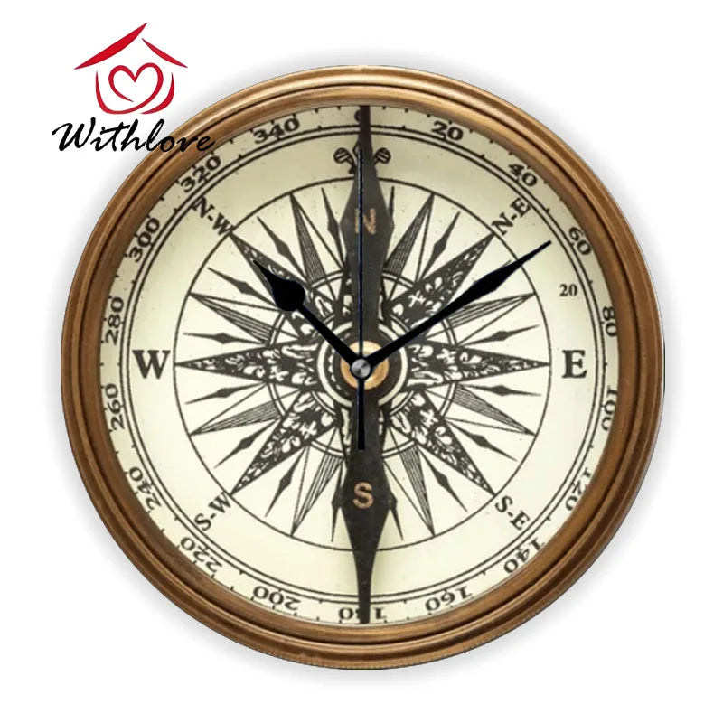 Horloge murale boussole bleue salon