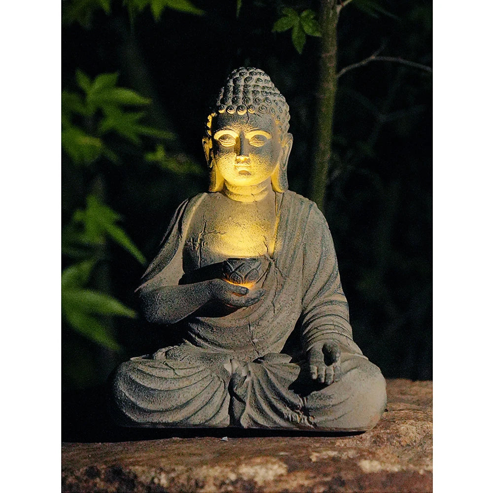 Statue Bouddha solaire résine jardin zen