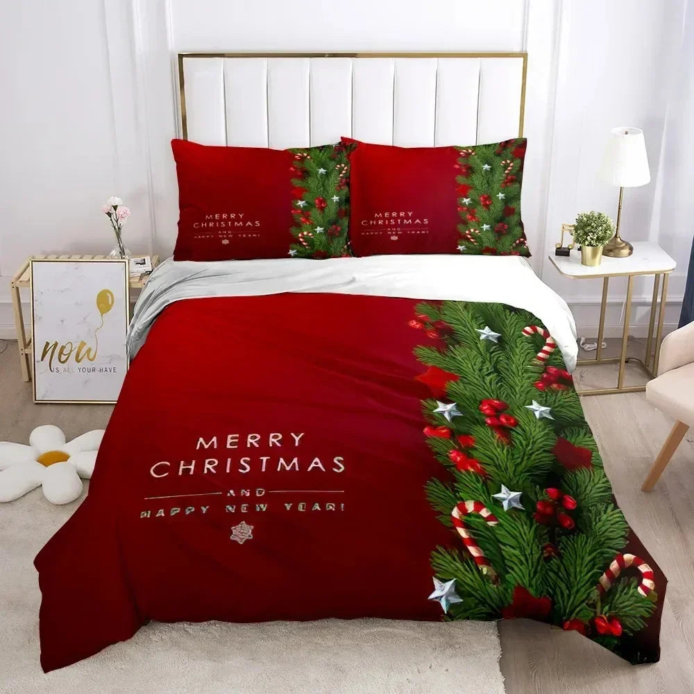 Ensemble literie double festif décoré de scènes de Noël animées