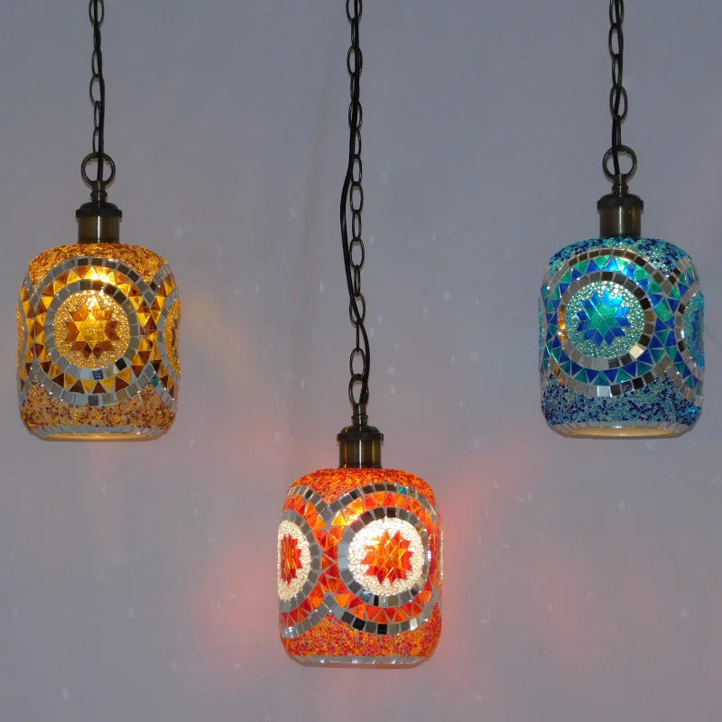 Lampe de chevet bohème turque en verre mosaïque orange
