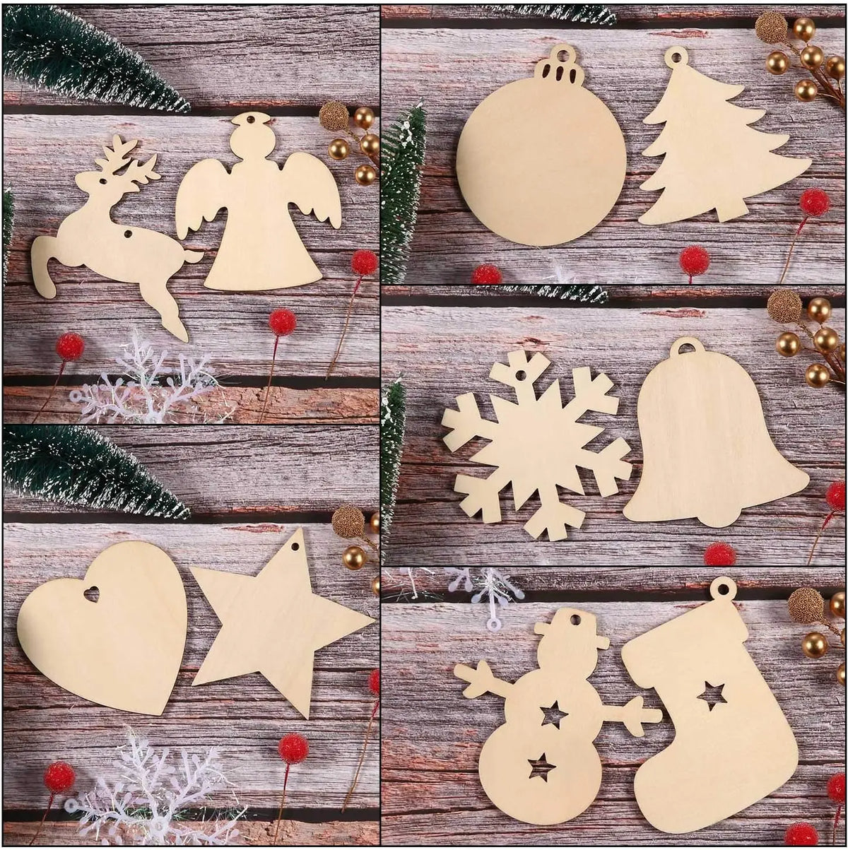Détail d'une boule de Noël en bois brut prête à être décorée