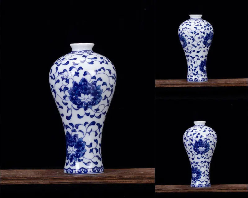Magnifique vase en porcelaine aux motifs bleus et blancs, reflet d'un artisanat traditionnel chinois.