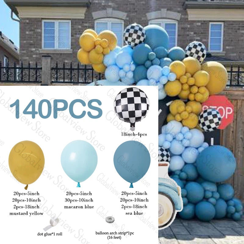 Arc de ballons jaune et bleu pour thème automobile