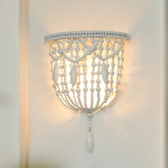 Applique murale boheme retro en bois blanc chaud pour salon