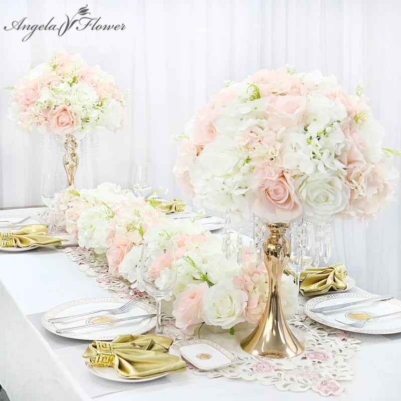 Fleur artificielle en soie rose clair pour centre de table