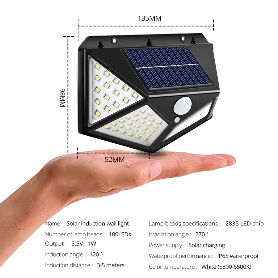 Détail de la lampe solaire murale avec panneau solaire et LED