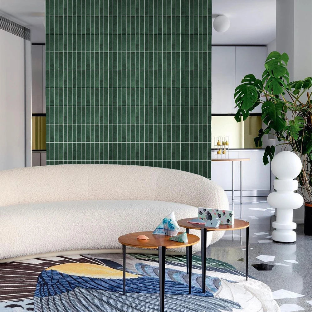 Carrelage mural cuisine effet 3D vert
