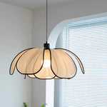 Suspension fleur rétro bronze abat-jour tissu