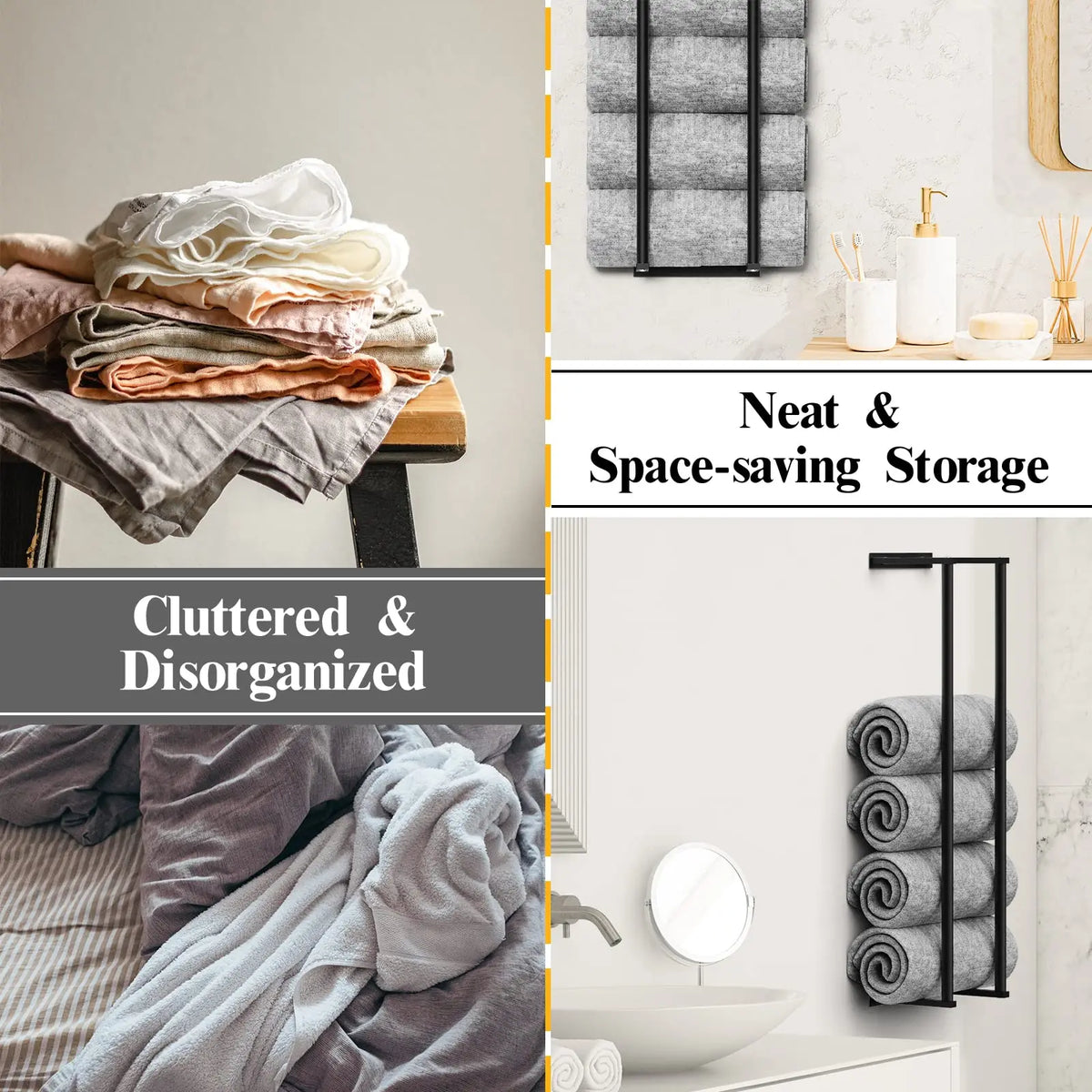 Détail de la finition laquée du porte-serviettes en métal