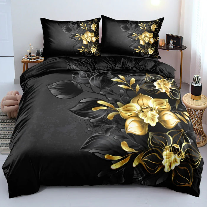 Housse de couette 260x240 fleurs 3D imprimée sur lit
