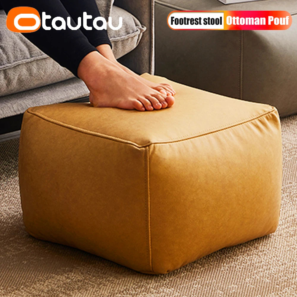 Pouf ottoman en faux cuir marocain chocolat