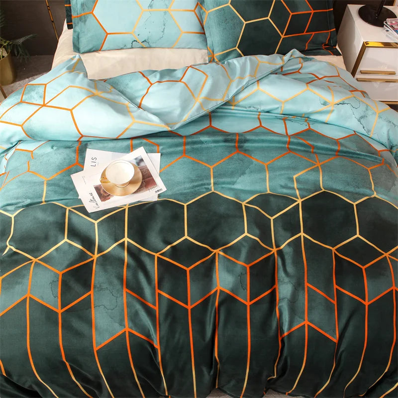 Parure de lit verte dans une chambre décorée avec style moderne