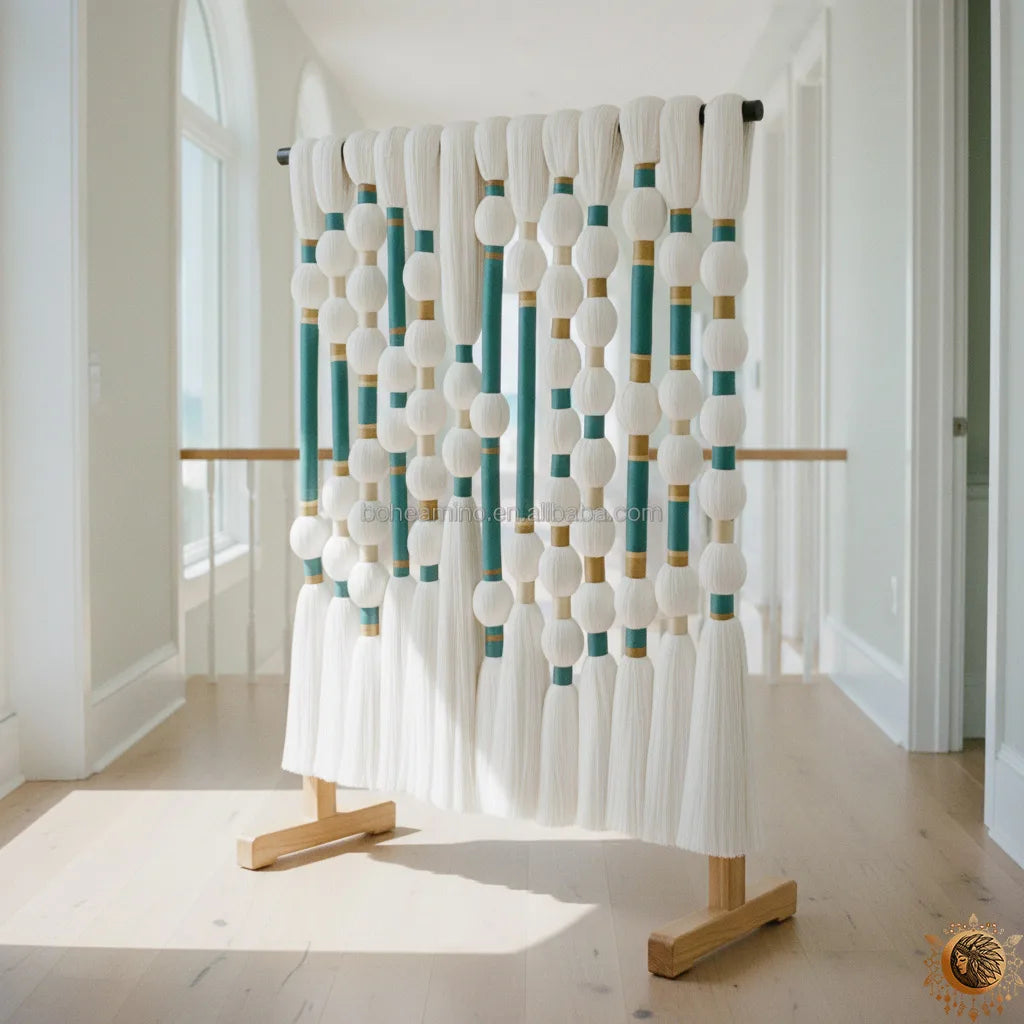 Boule artistique en macramé brun dans un intérieur bohème