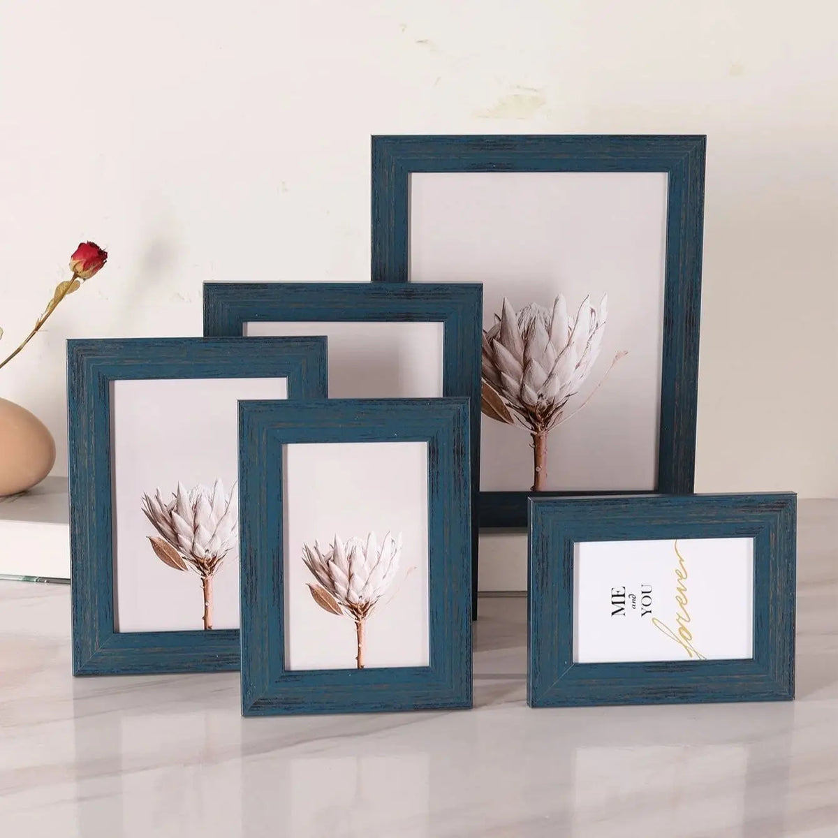 Cadre photo bleu marine imitation grain de bois