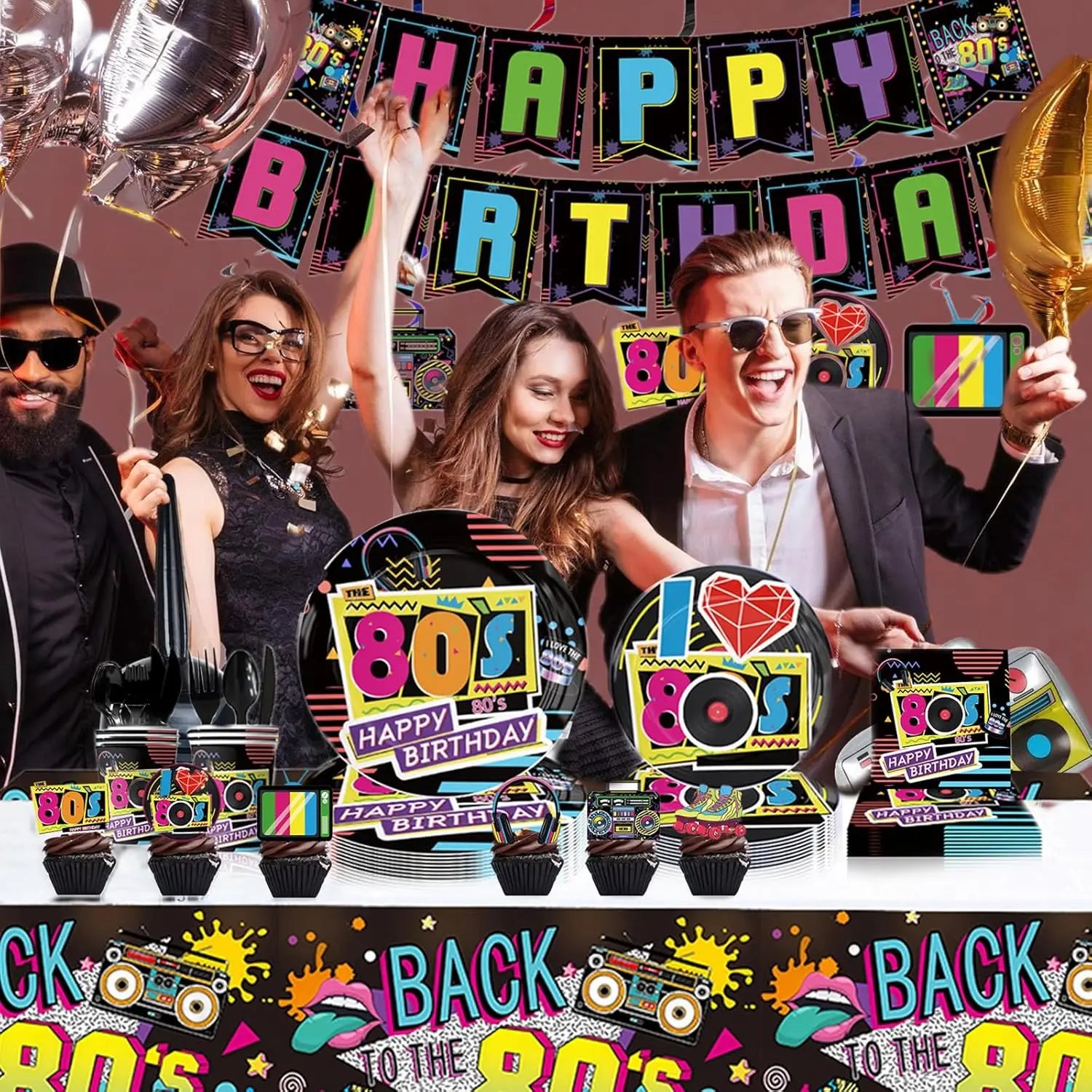 Nappe anniversaire années 80 disco multicolore