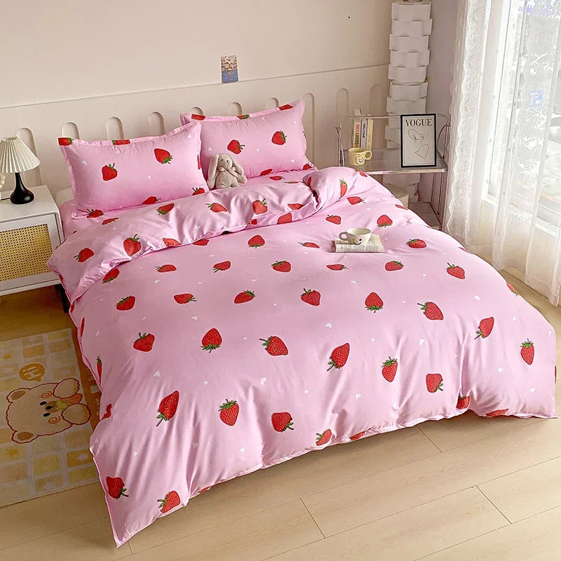 Détail du motif fraise imprimé en 3D sur la housse de couette