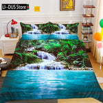 Housse de couette nature vert fougère et bleu ensemble 3 pièces