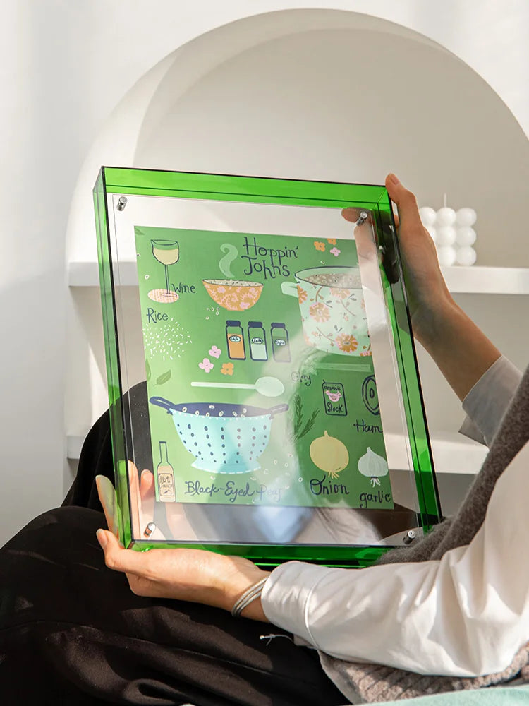 Cadre photo acrylique vert clair avec photo de paysage