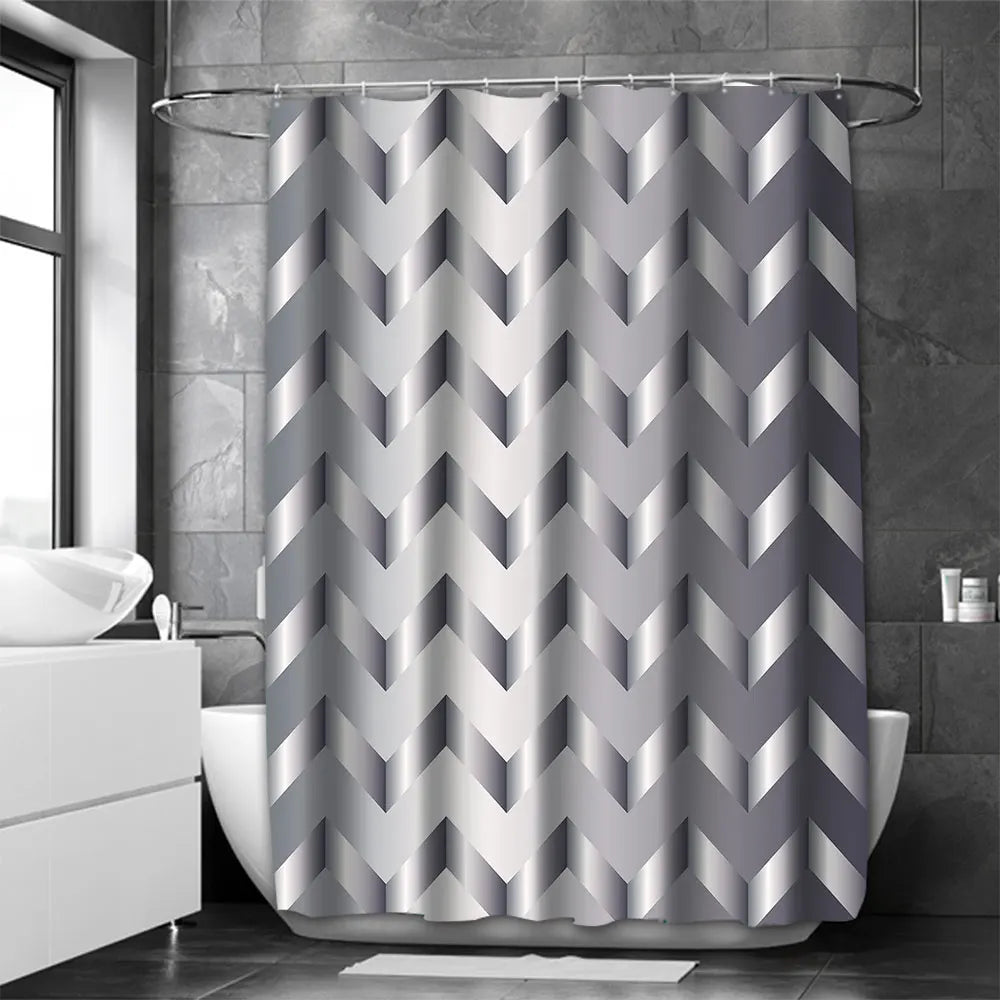 Une image d'un élégant rideau de douche en argent, fabriqué en aluminium durable, parfaitement harmonisé avec les autres accessoires de salle de bain. Le rideau, un élément clé de la plomberie, ajoute une touche de sophistication et de modernité à l'espace de la salle de bain.