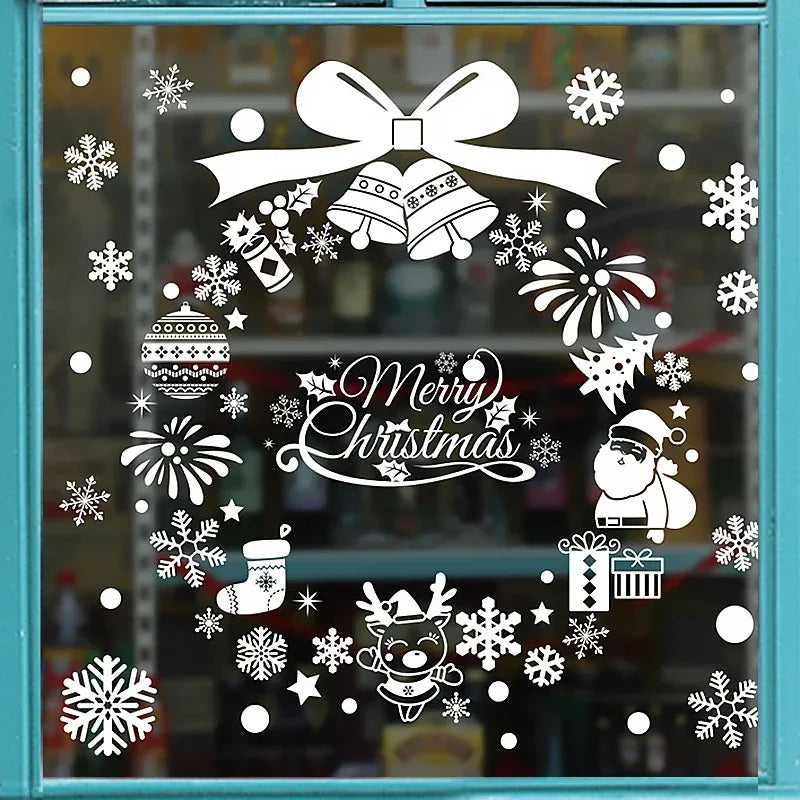 Autocollant de fenêtre Noël avec Père Noël et flocons de neige sur vitre