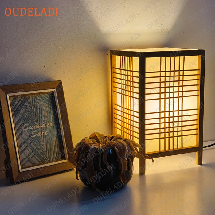 Lampe de table bambou zen japonaise beige