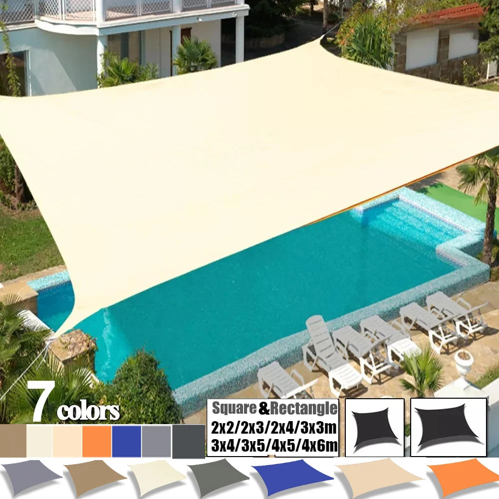 Voile d'ombrage rectangulaire imperméable en Oxford PVC dans un jardin