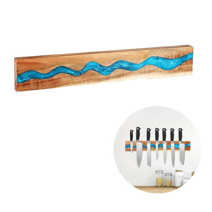 Porte-couteau magnétique en résine et bois d'acacia bleu