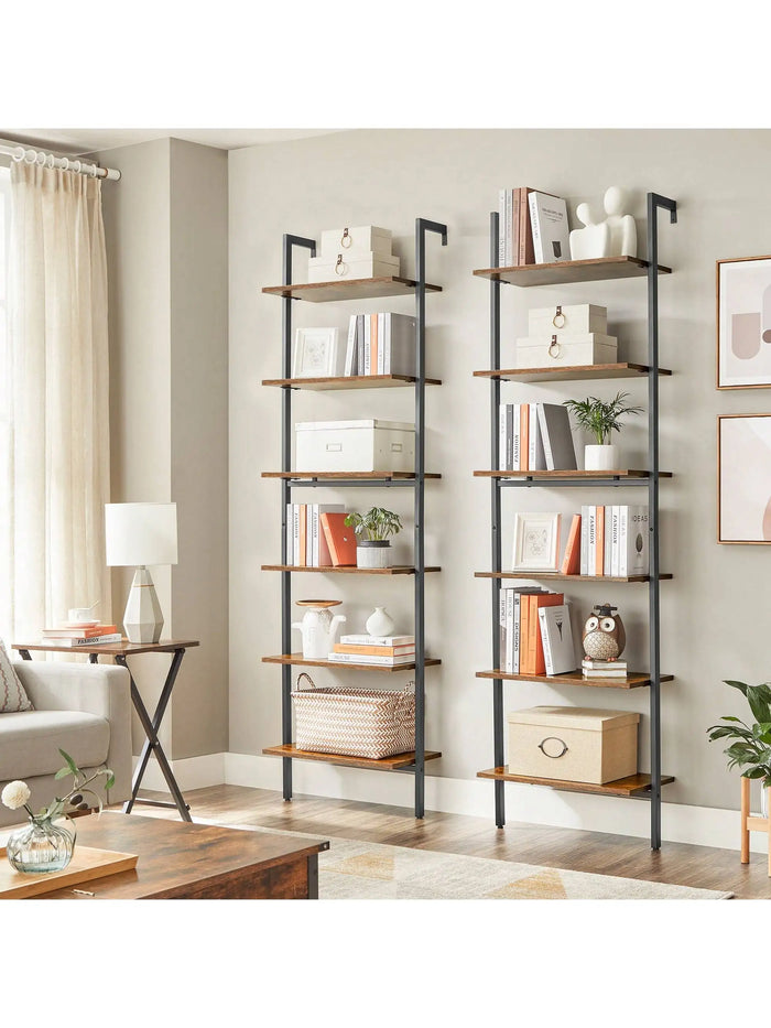 Étagère échelle 6 niveaux marron olive dans un salon moderne