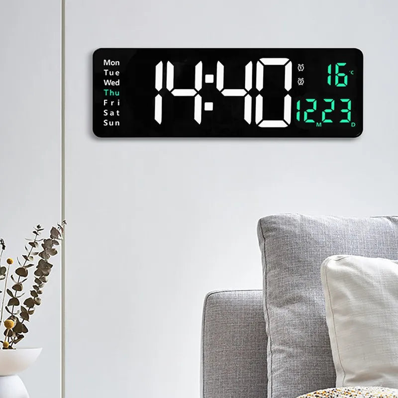 Horloge murale numérique LED blanche avec affichage température et date