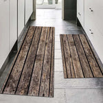 Détail du motif imprimé bois rayé sur tapis polyester