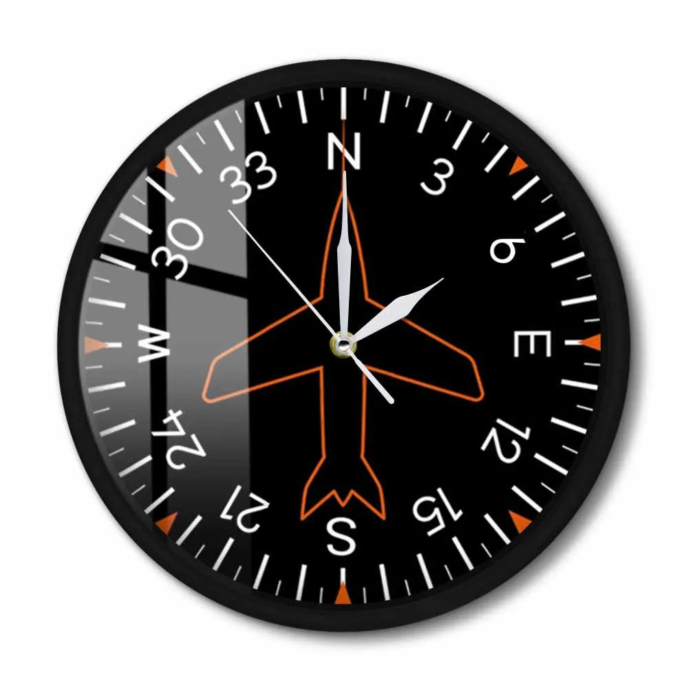 Horloge murale moderne design aviation cadre métallique noir