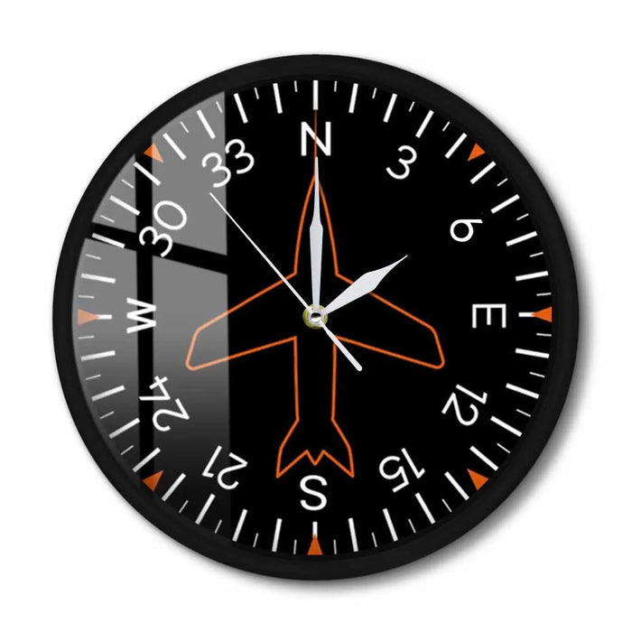 Horloge murale moderne design aviation cadre métallique noir