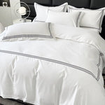 Housse de couette 220x220 coton brodé gris