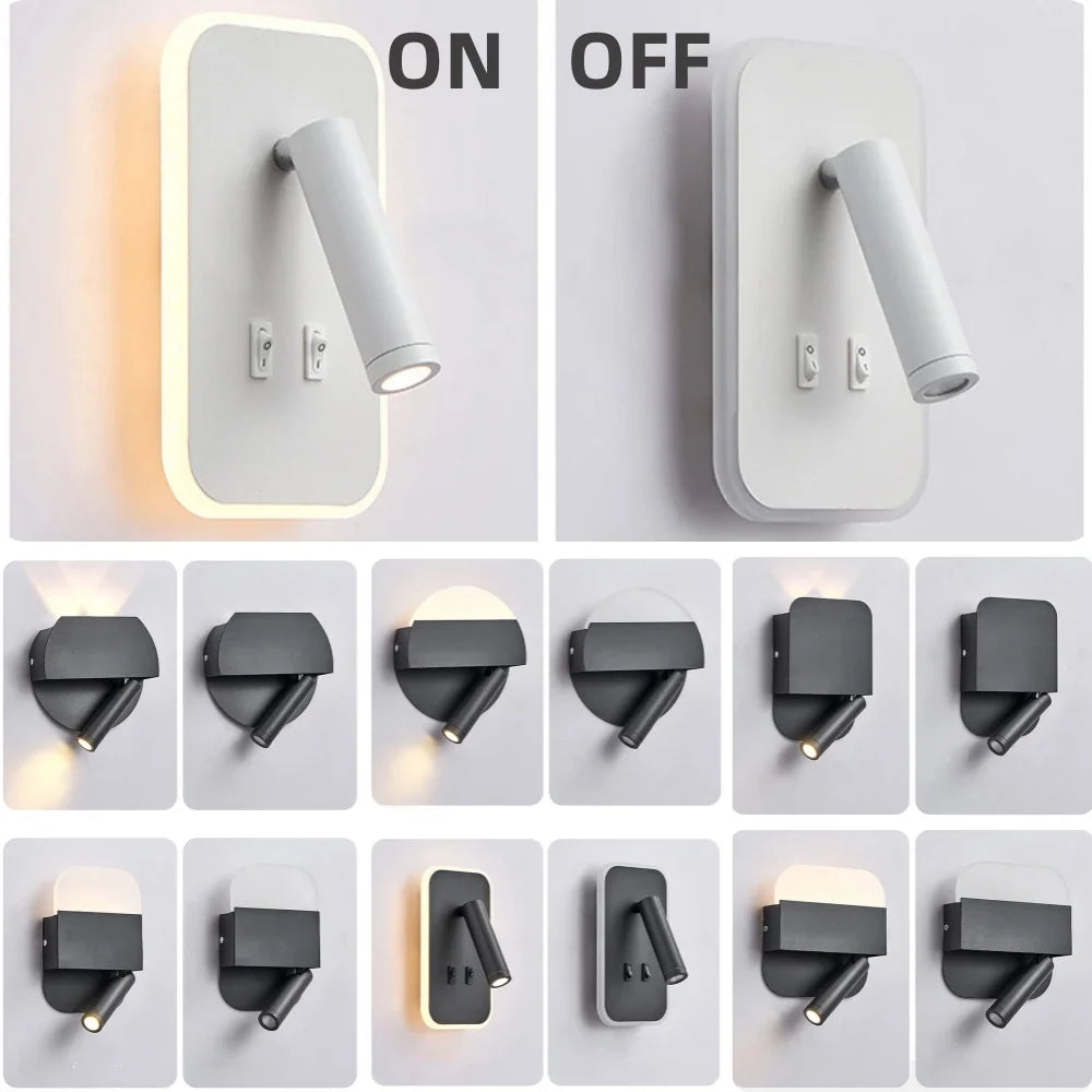 Applique murale LED orientable installée dans une chambre à coucher comme éclairage de chevet