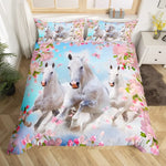 Housse de couette chevaux rose fleurs de cerisier