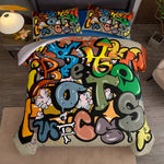 Housse de couette moderne design graffiti urbain sur lit double